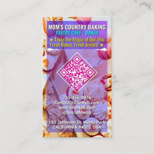 QR Code, Logo & Slogan (Handmade Chef) Cake Bakery 名刺 (正面)
