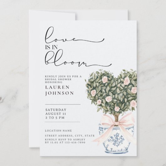 QR Code Love in Bloom Chinoiserie Bridal Shower 招待状 (正面)