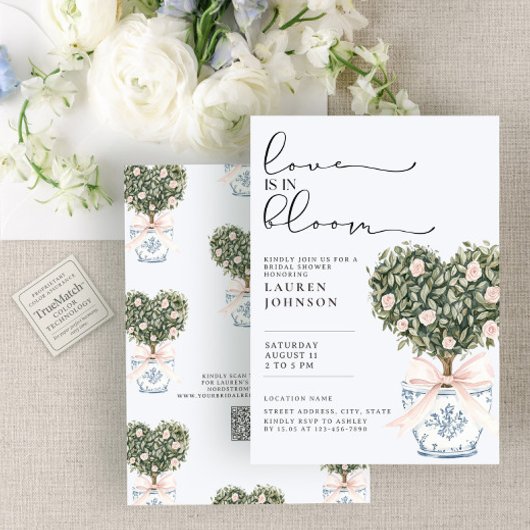 QR Code Love in Bloom Chinoiserie Bridal Shower 招待状