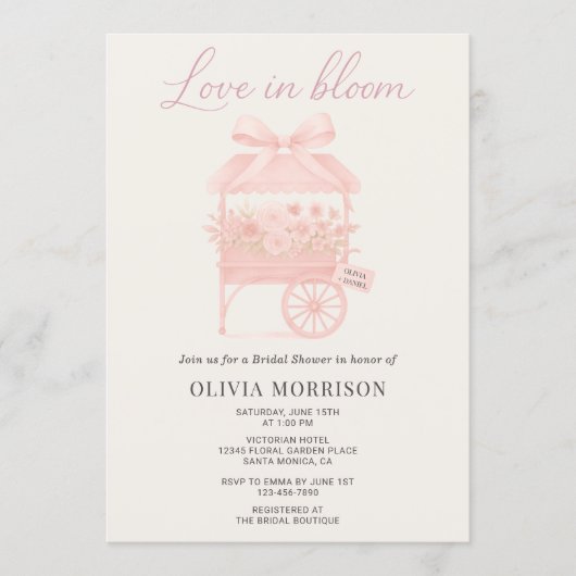 QR Code Love in Bloom Flower Market Bridal Shower 招待状 (正面)