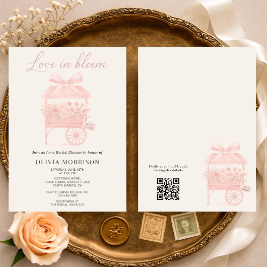 QR Code Love in Bloom Flower Market Bridal Shower 招待状