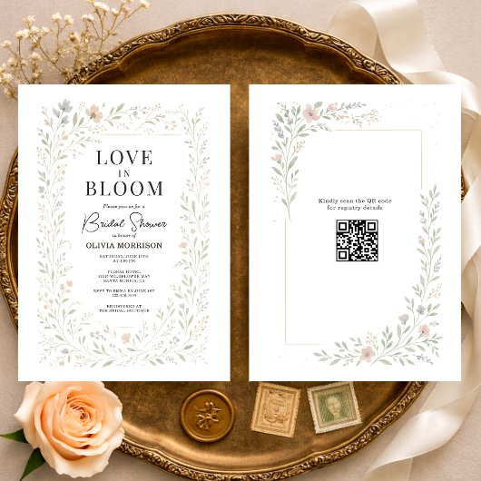 QR Code Love in Bloom Wildflower Bridal Shower 招待状
