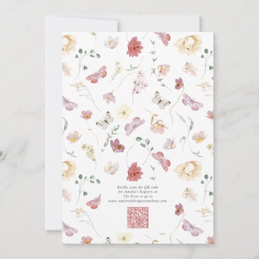 QR Code Love is Blossoming Pink Bridal Shower 招待状 (裏面)