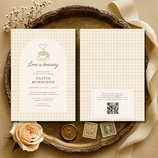 QR Code Love is Brewing Coffee Bridal Shower 招待状