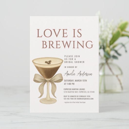 QR Code Love is Brewing Martini Bridal Shower 招待状 (スタンド正面)
