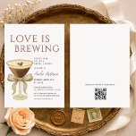 QR Code Love is Brewing Martini Bridal Shower 招待状<br><div class="desc">Love is brewing martini bridal shower invitation featuring a stylish coffee cocktail theme with an integrated QR code. Designed so guests can easily scan to access registry details, RSVP information, or event specifics. Ideal for espresso martini bridal showers, cocktail style celebrations, and modern pre wedding parties. Editable text and QR...</div>