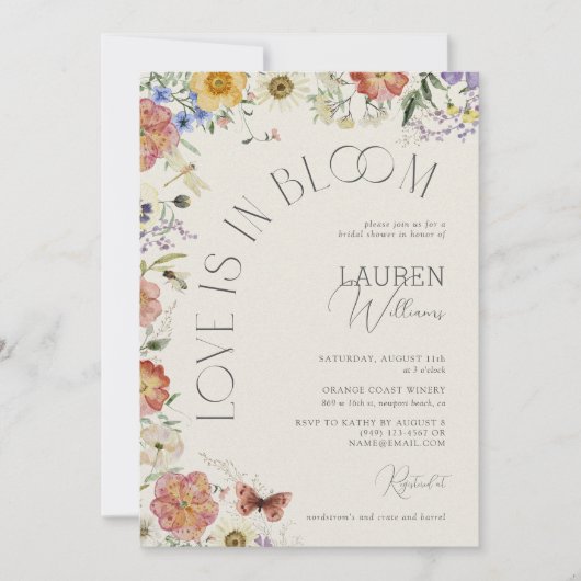QR Code Love Is In Bloom Wildflower Bridal Shower 招待状 (正面)
