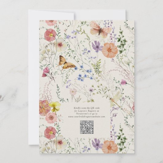QR Code Love Is In Bloom Wildflower Bridal Shower 招待状 (裏面)