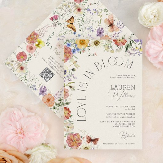 QR Code Love Is In Bloom Wildflower Bridal Shower 招待状