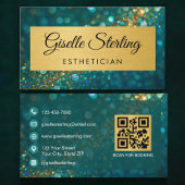 QR Code Luxury Esthetician Gold Teal Glitter  名刺