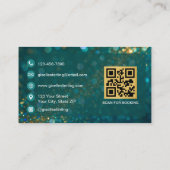 QR Code Luxury Lash Technician Gold Teal Glitter  名刺 (裏面)