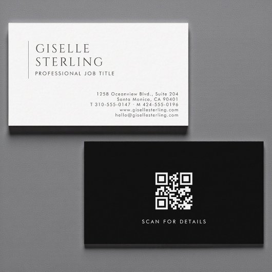 QR Code Luxury Minimalist Professional Black White 名刺