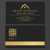 QR Code Luxury Real Estate Agent Black Gold 名刺