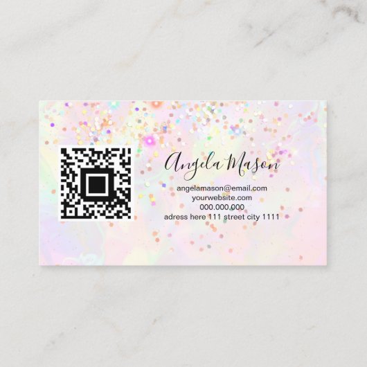QR Code Marbled Makeup Artist Holographic Glitter 名刺 (裏面)