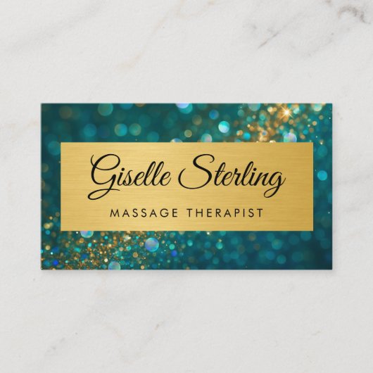 QR Code Massage Therapist Gold Teal Glitter  名刺 (正面)