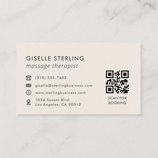 QR Code Massage Therapist Modern Minimalist 名刺 (裏面)