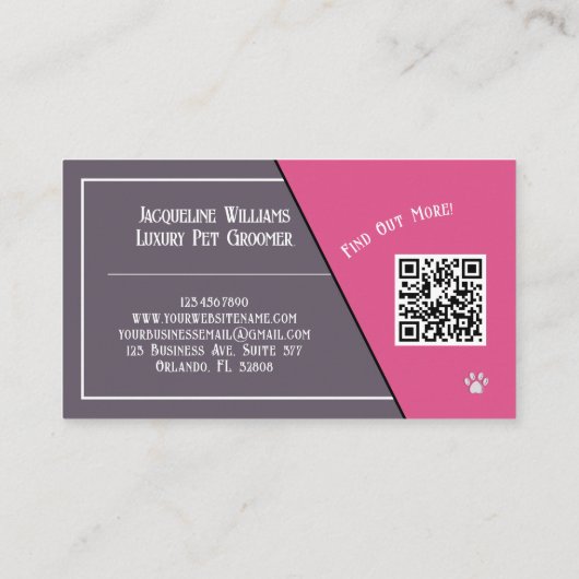 QR Code Mauve Girly Mid-Century Pet Groomer 名刺 (裏面)
