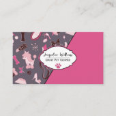 QR Code Mauve Girly Mid-Century Pet Groomer 名刺 (正面)