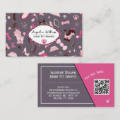 QR Code Mauve Girly Mid-Century Pet Groomer II 名刺 (正面/裏面)