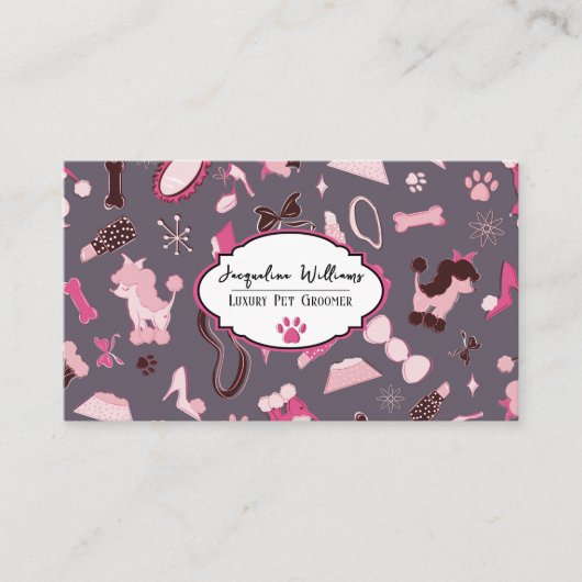 QR Code Mauve Girly Mid-Century Pet Groomer II 名刺 (正面)