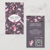 QR Code Mauve Girly Mid-Century Pet Groomer III 名刺 (正面/裏面)