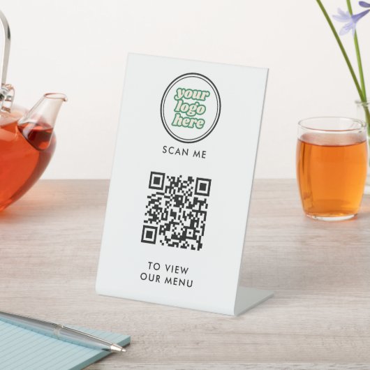 QR Code Menu | Logo  white Contactless Modern 台座サイン (インサイチュ)