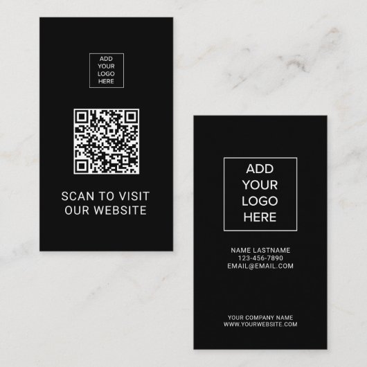 QR Code Minimalist Black Custom Logo Networking 名刺 (正面/裏面)