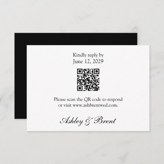 QR Code Minimalist Classic Black White RSVP Card (正面/裏面)