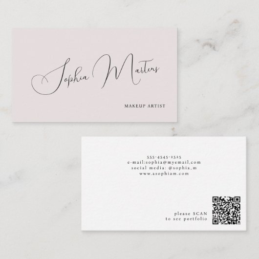 QR code minimalist elegant name script blush 名刺 (正面/裏面)
