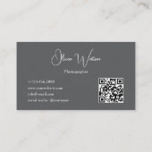 QR Code Minimalist Gray Script Photographer 名刺 (裏面)