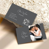 QR Code Minimalist Gray Script Photographer 名刺
