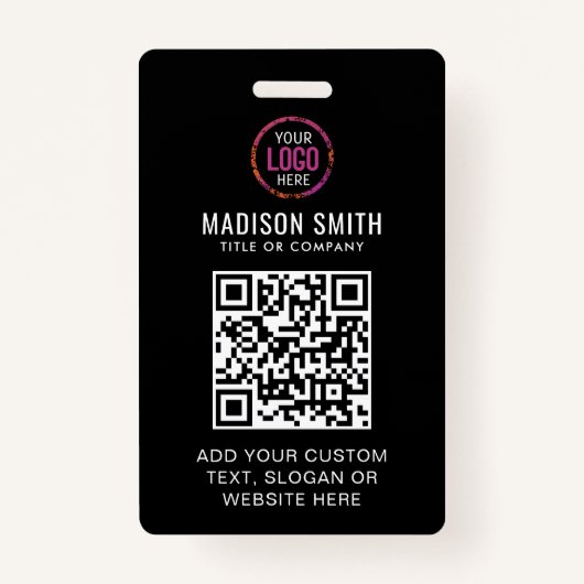 QR Code Modern Black Business Logo Event Badge バッジ (正面)