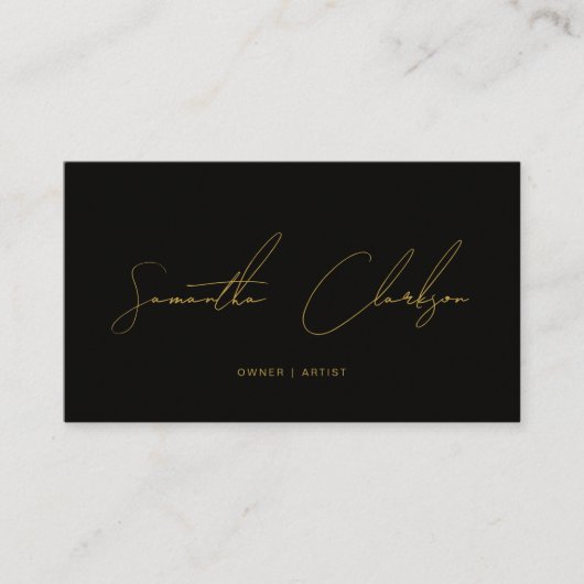 QR Code Modern Black & Gold Handwritten Script 名刺 (正面)