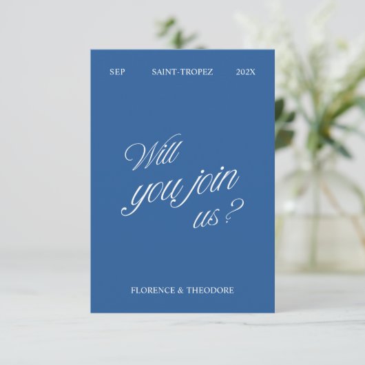 QR Code Modern Blue & White Wedding RSVP (スタンド正面)