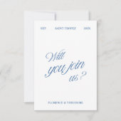 QR Code Modern Blue & White Wedding RSVP (正面)
