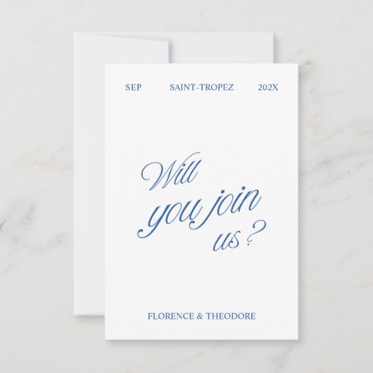 QR Code Modern Blue & White Wedding RSVP (正面)