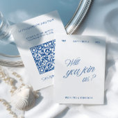 QR Code Modern Blue & White Wedding RSVP