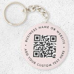 QR Code | Modern Business Blush Pink Round キーホルダー<br><div class="desc">A simple custom blush pink QR code keychain template in a modern minimalist style which can be easily updated with your QR code,  business name or website and custom text,  eg. scan me to...  #QRcode #keychain #business</div>