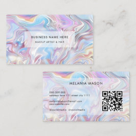 QR Code Modern Elegant Holographic Marble Pastel 名刺