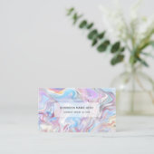 QR Code Modern Elegant Holographic Marble Pastel 名刺 (スタンド正面)