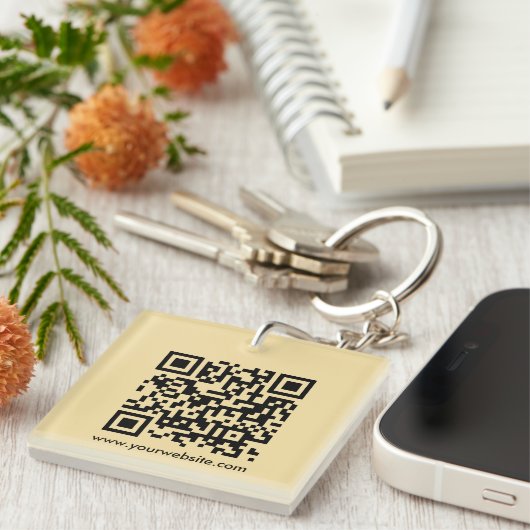 QR Code Modern Elegant Square Single Sided Gold キーホルダー (正面右)