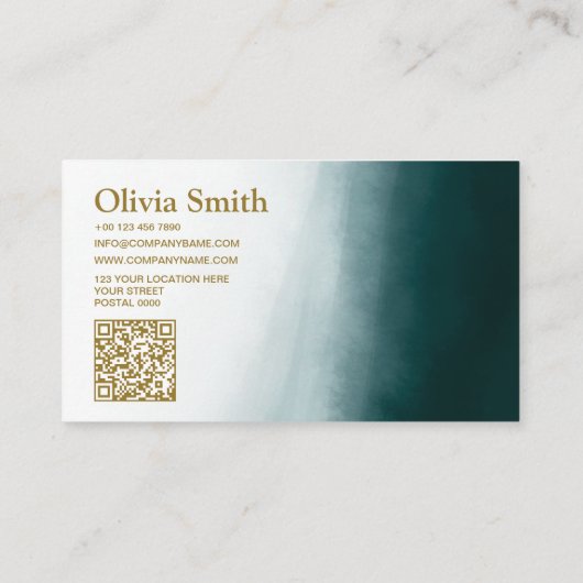 QR Code Modern Green Marble Creative Director  名刺 (裏面)