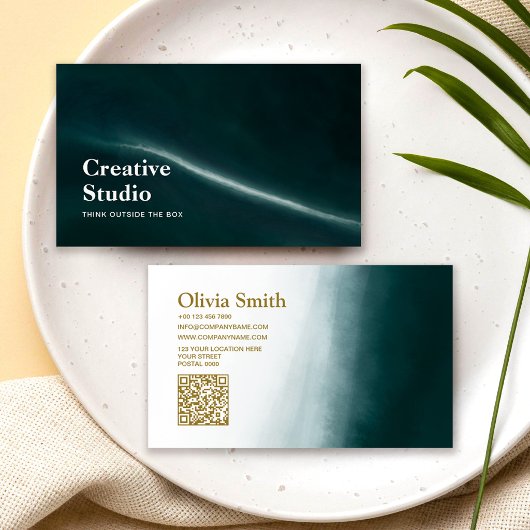 QR Code Modern Green Marble Creative Director  名刺