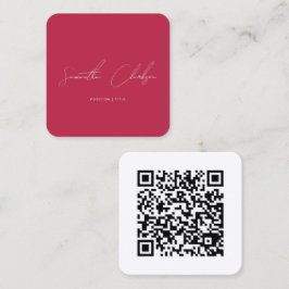 QR Code Modern Hot Pink & White Handwritten Script スクエア名刺