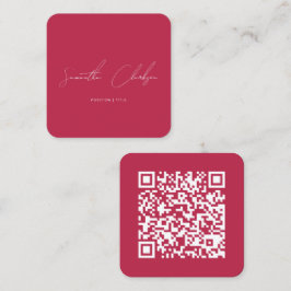 QR Code Modern Magenta Hot Pink Handwritten Script スクエア名刺