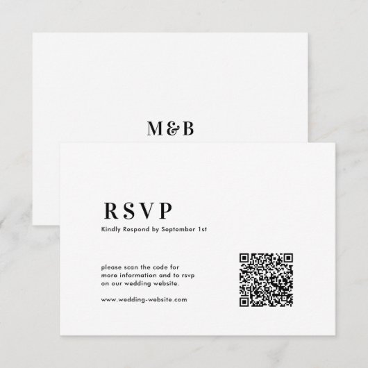  QR Code Modern Minimalist Bold Typography Wedding 出欠カード (正面/裏面)