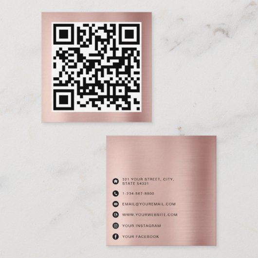 QR Code Modern Minimalist Rose Gold Business コーリングカード (正面/裏面)