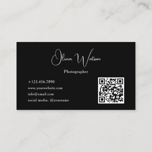 QR Code Modern Minimalist Script Photographer 名刺 (裏面)