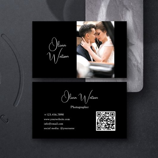 QR Code Modern Minimalist Script Photographer 名刺