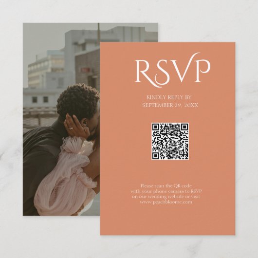 QR Code Modern Minimalistic Bright Copper Wedding 出欠カード (正面/裏面)